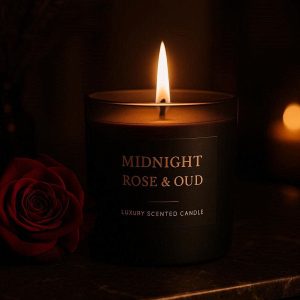 Midnight Rose And Oud Luxury Scented Candle For Sophisticated Home Ambiance And Romantic Evening Glow
