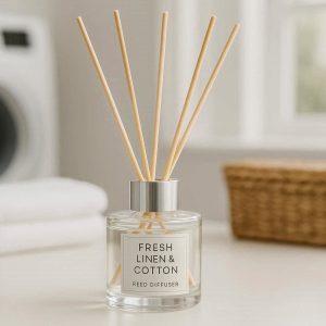 28 Fresh Linen And Cotton Reed Diffuser For Laundry Room Cleanliness And Airy Home Fragrance